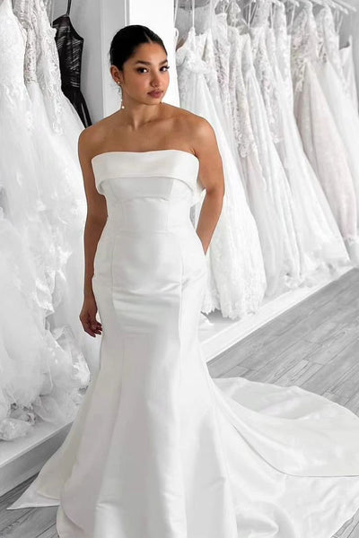 Simple Mermaid Strapless Satin Wedding Dresses with Bow DM4070601
