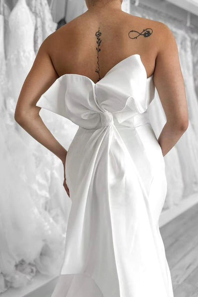 Simple Mermaid Strapless Satin Wedding Dresses with Bow DM4070601