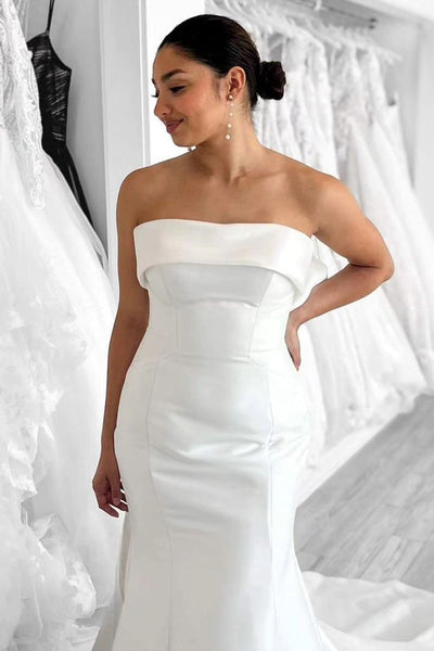 Simple Mermaid Strapless Satin Wedding Dresses with Bow DM4070601