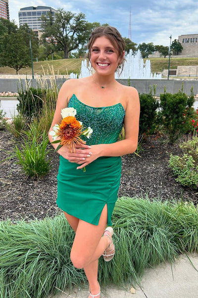Cute Scoop Neck Dark Green Tight Homecoming Dresses with Beading VL24092709