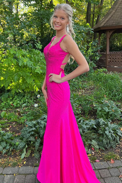 Lavender Rhinestone Spaghetti Straps Mermaid Prom Dress VL011212