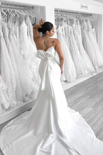 Simple Mermaid Strapless Satin Wedding Dresses with Bow DM4070601