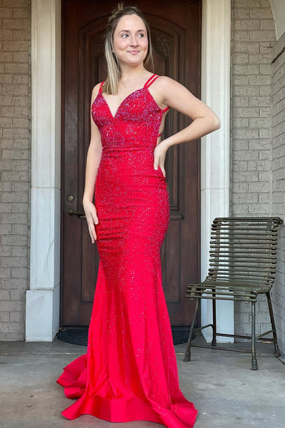 Lavender Rhinestone Spaghetti Straps Mermaid Prom Dress VL011212