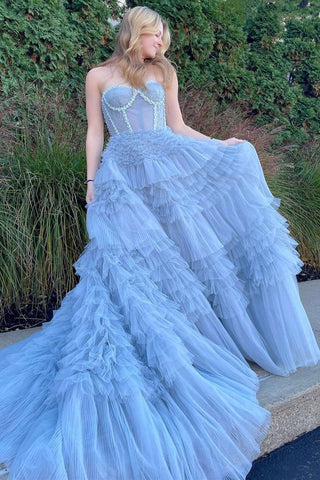 Princess A-line Strapless Tiered Tulle Prom Dress VL012015