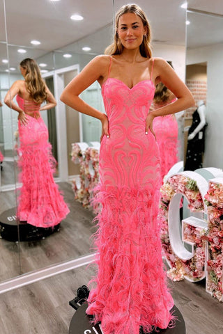 Glitter Mermaid Sweetheart Sequins Prom Dresses with Feather VL020201