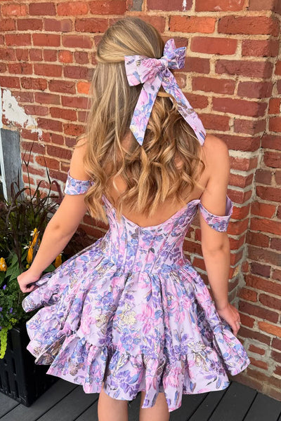 Cute A Line Scoop Neck Lavender Jacquard Homecoming Dress VL1081202
