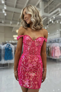 Cute Bodycon Off the Shoulder Sequins Lace Homecoming Dress VL070303