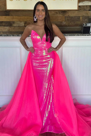 Sparkly Fuchsia Sequins Mermaid Long Prom Dress VL011712