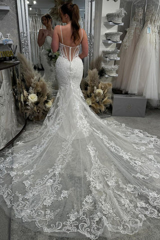 Stylish Mermaid Sweetheart Lace Wedding Dresses with Appliques VL4070505