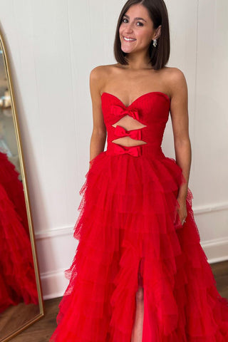 Cute A Line Cutout Red Dot Tulle Prom Dresses VL010703