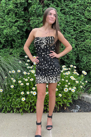 Modest Bodycon Strapless Black Sequins Short Homecoming Dressees with Beading VL062908