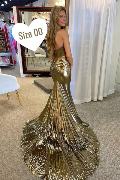 Mermaid Sweetheart Gold Metallic Satin Long Prom Dress VL25011302