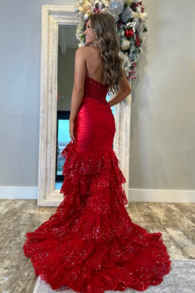 Mermaid Sweetheart Dark Red Tiered Prom Dress VL25010203