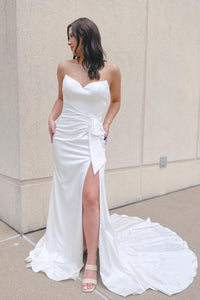 Charming Mermaid Sweetheart Satin Wedding Dress with Bow VLWD011706