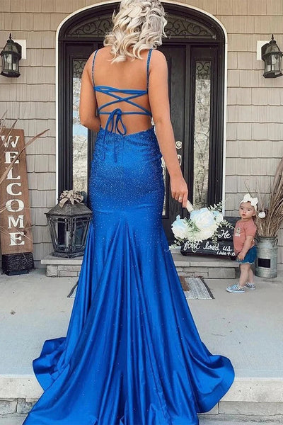 Mermaid Royal Blue Beaded Long Prom Dress Evening Dress VL011601