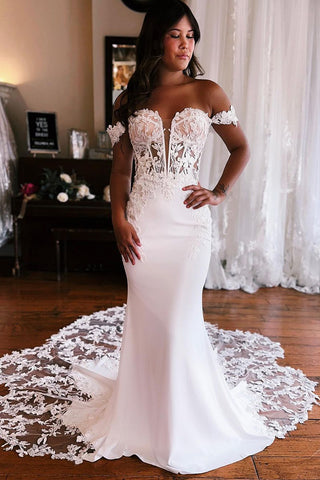 Bohemian Mermaid Sweetheart Satin Long Wedding Dress with Appliques VLWD011406