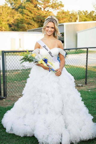 Cute Ball Gown Sweetheart White Tulle Prom Dresses VL24092902