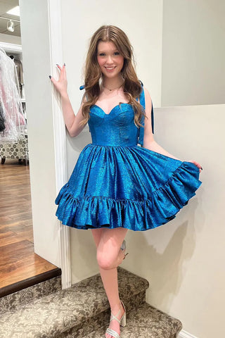 Cute A Line Sweetheart Blue Sequins Short Homecoming Dresses VL24081806