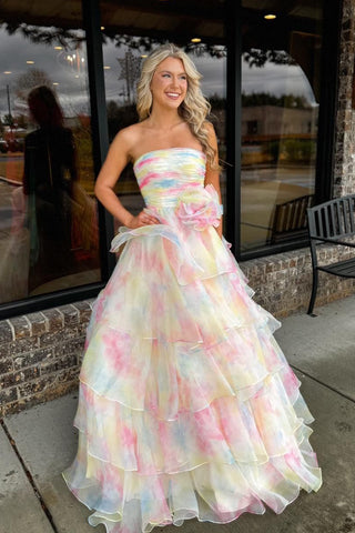 Cute A Line Strapless Tulle Long Prom Dress VL122704