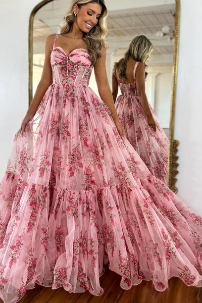 Fairy A Line Sweetheart Floral Chiffon Prom Dress VL25010901