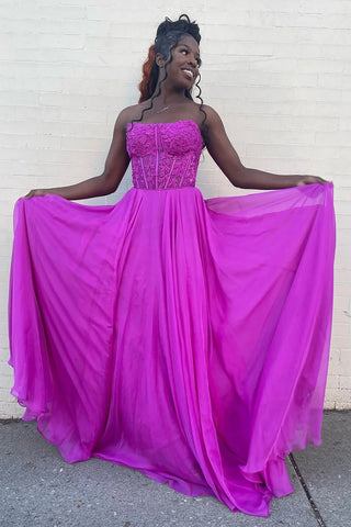 Chic A Line Strapless Purple Corset Prom Dress with Appliques VL011706