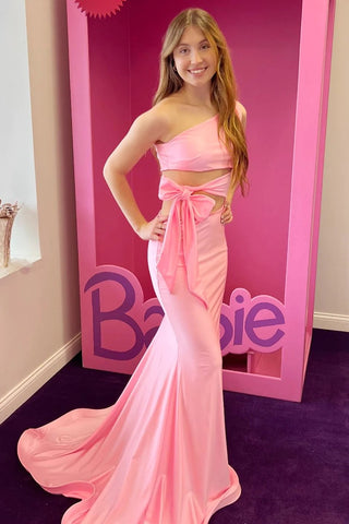 Pink One-Shoulder Cutout Mermaid Long Prom Dress VL012208