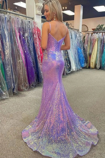 Sparkly Pink Sequin Long Mermaid Corset Prom Dress VL011419