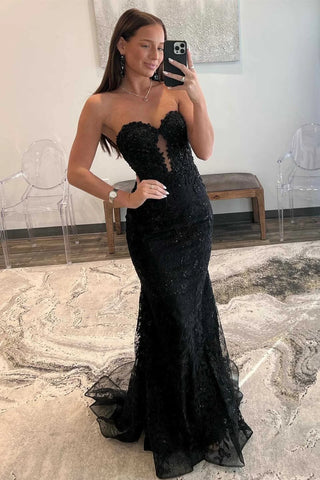 Gorgeous Mermaid Sweetheart Black Corset Prom Dress with Appliques VL011702