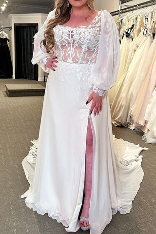 Exquisite A-Line Square Neck Long Sleeves Wedding Dresses VL022403