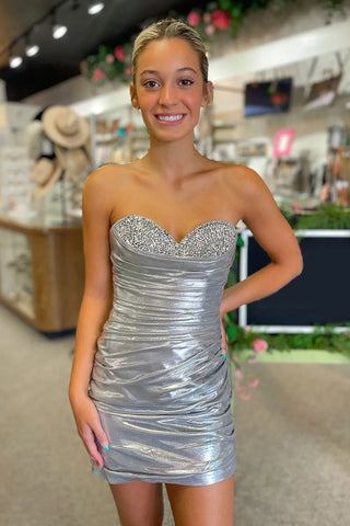 Bodycon Sweetheart Silver Homecoming Dresses with Beading VL24080304