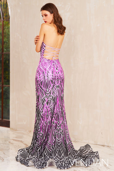 Unique Mermaid Sweetheart Purple and Black Sequins Long Prom Dress VL101308