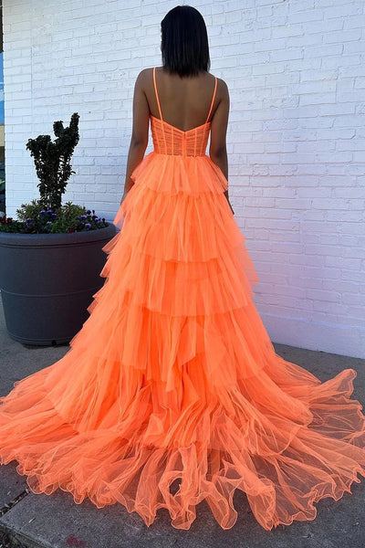 A-Line Sweetheart Orange Tulle Long Prom Dress with Cutout VL020204