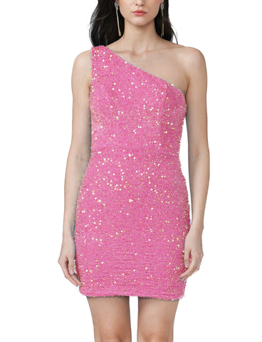 Cute One Shoulder Sequins Pink Homecoming Dress VLHC003