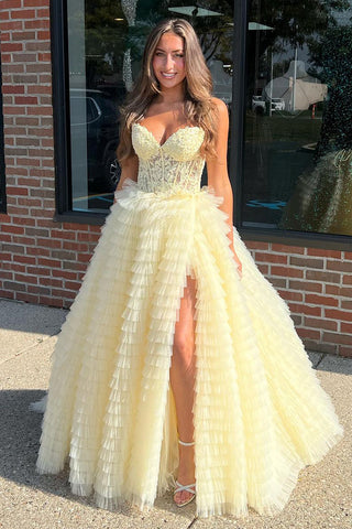 Cute Ball Gown Sweetheart Daffodial Tulle Long Prom Dress VL122303