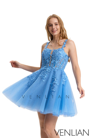 A-Line Sweetheart Light Blue Tulle Short Homecoming Dresses VL4072005