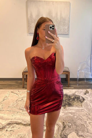 Cute Bodycon Sweetheart Corset Burgundy Tight Short Homecoming Dresses VK081803