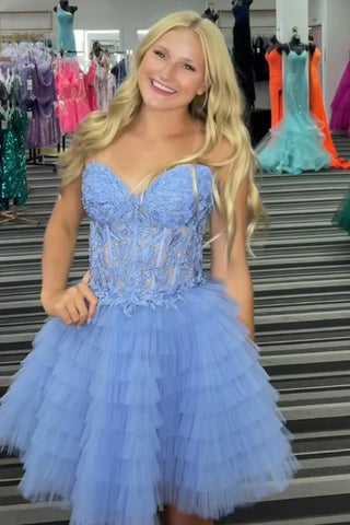 A-Line Sweetheart Lavender Tiered Tulle Short Homecoming Dresses VL24081506