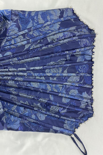 A Line Strapless Dark Navy Jacquard Satin with Pockets-5