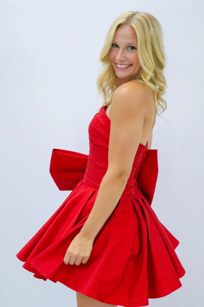 Black A-Line Strapless Satin Short Homecoming Dresses with Bowknot VL24082405