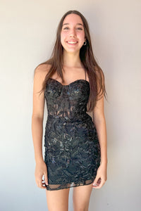 Black Sequin Lace Sweetheart Tight Short Homecoming Dresses VL24091007