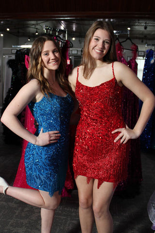Bodycon Scoop Neck Red Sequins Tight Short Homecoming Dress VL24090501