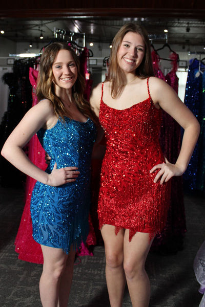 Bodycon Scoop Neck Red Sequins Tight Short Homecoming Dress VL24090501
