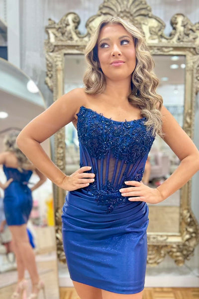 Bodycon Strapless Royal Blue Tight Short Homecoming Dresses VL24091202