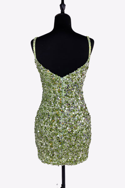 Bodycon V Neck Sage Green Sequins Short Homecoming Dresses VL24081406