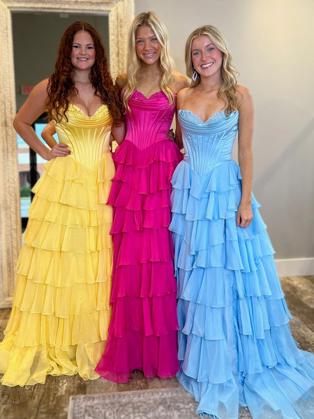 Cute A Line Sweetheart Floral Chiffon Tiered Prom Dress with Slit VL25102