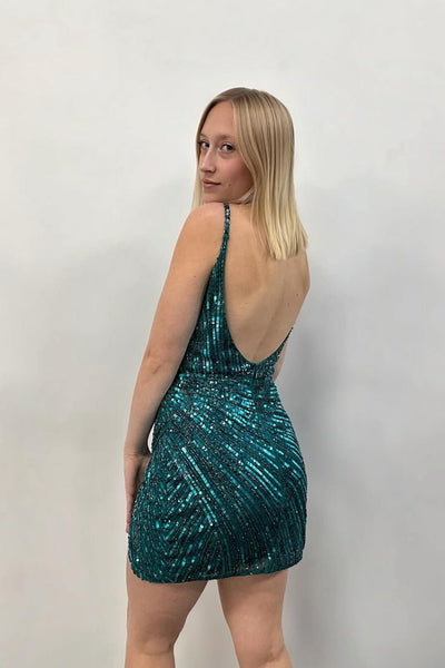 Dark Green V Neck Sequins Tight Short Homecoming Dresses VL24090204