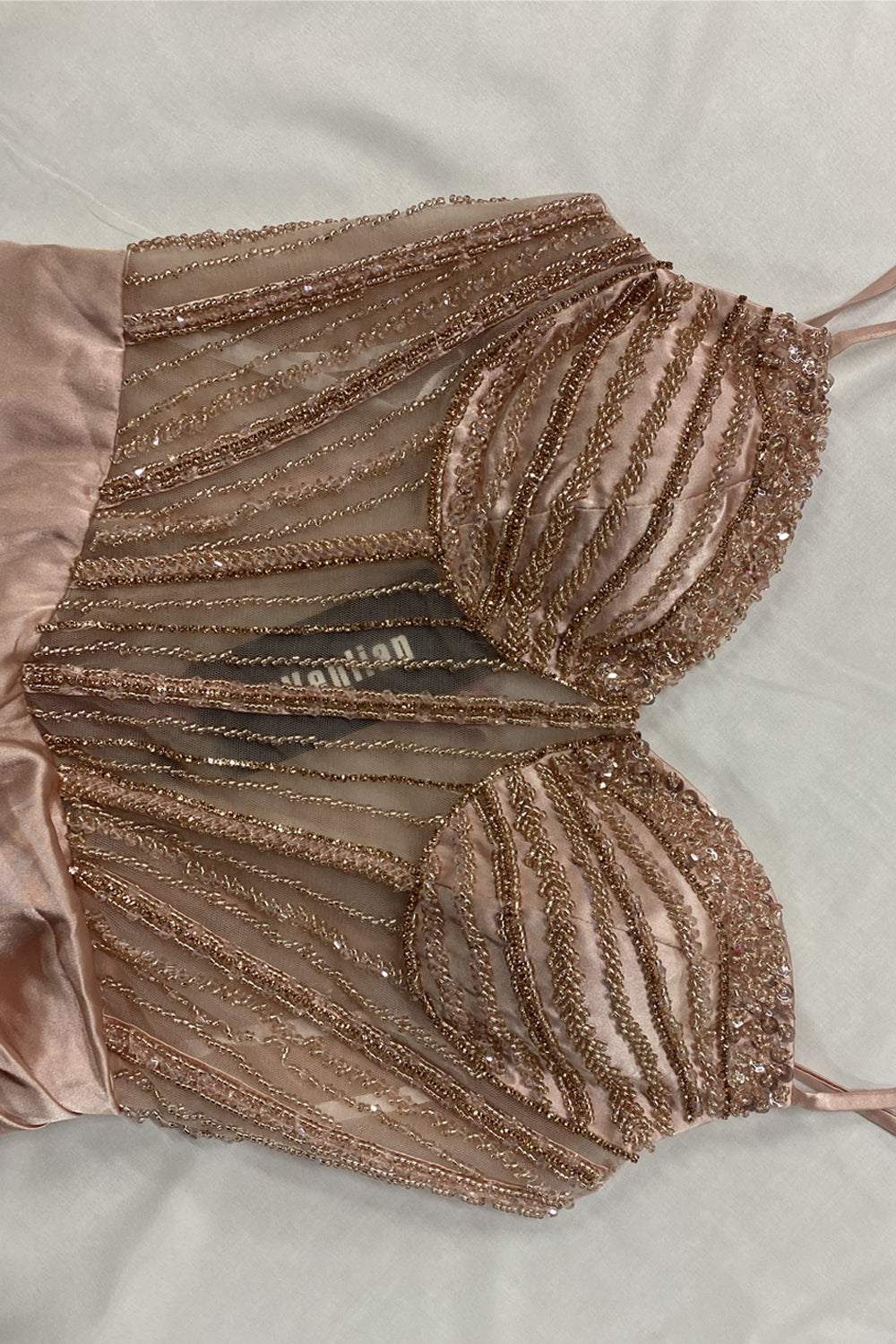 Mermaid Sweetheart Blush Satin Long Prom Dress with Beading-5