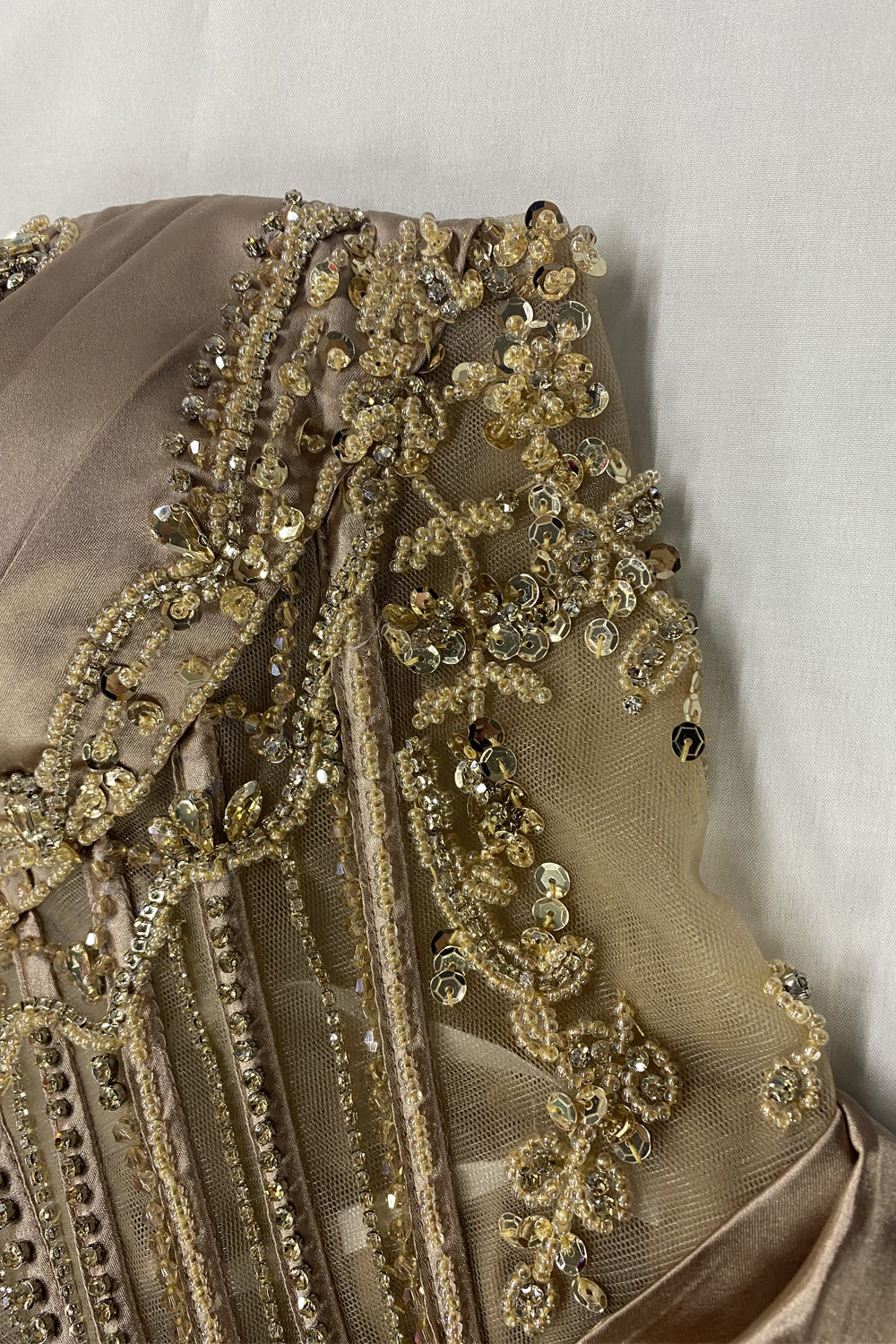 Mermaid Sweetheart Brown Satin Long Prom Dress with Beading-4