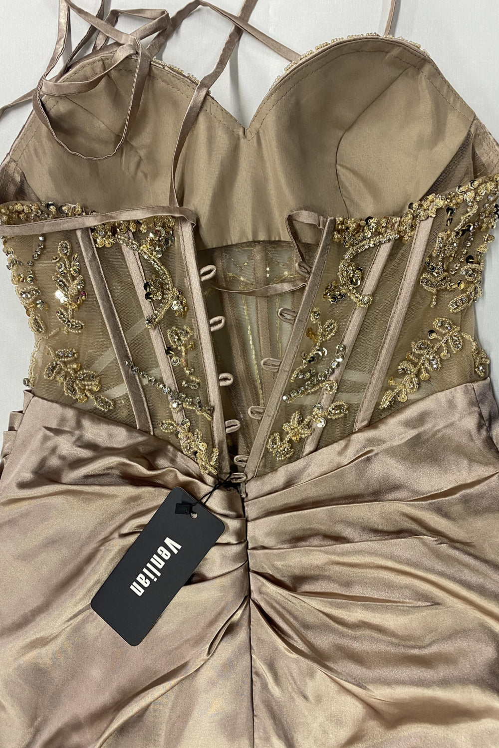 Mermaid Sweetheart Brown Satin Long Prom Dress with Beading-5