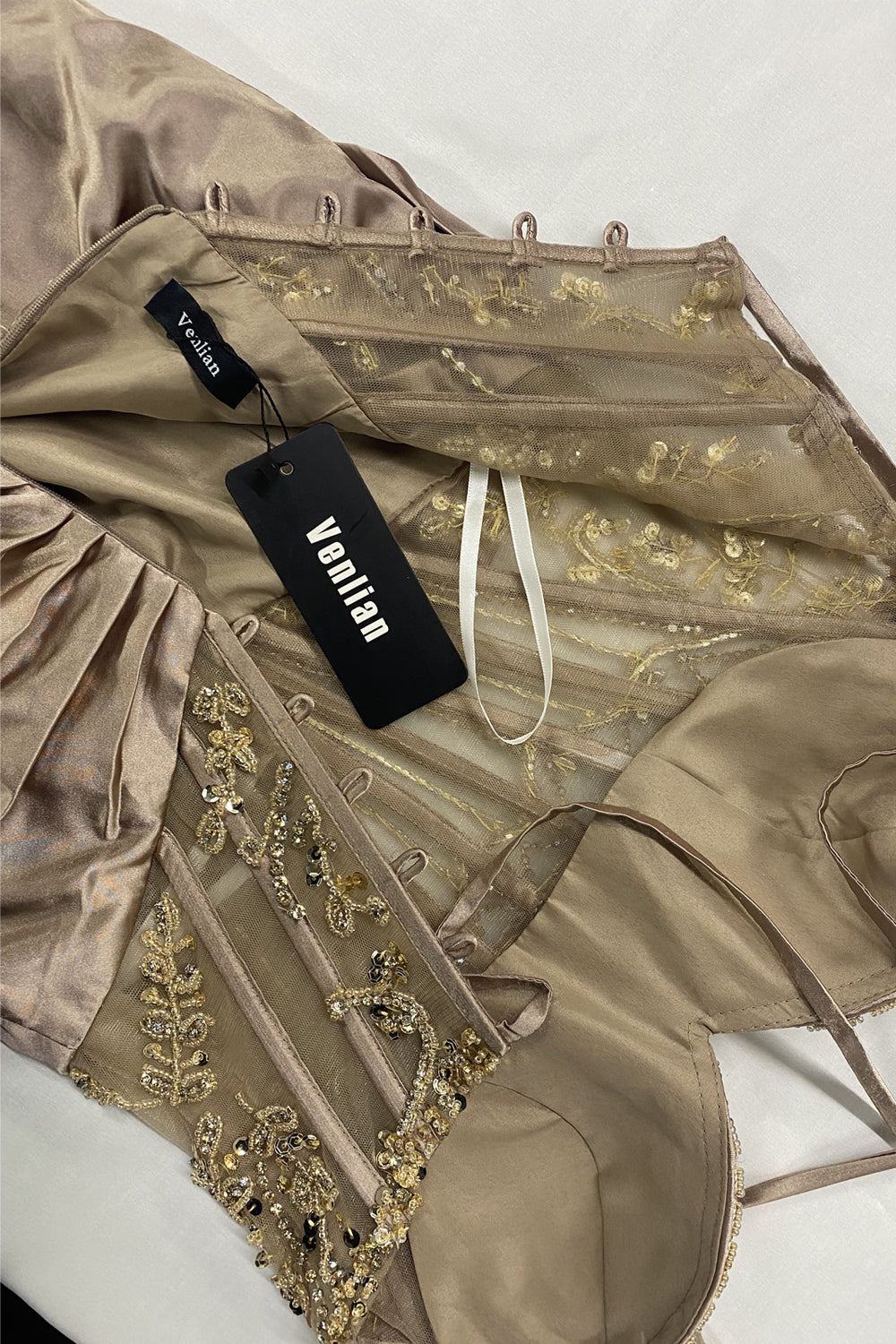 Mermaid Sweetheart Brown Satin Long Prom Dress with Beading-6